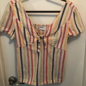 Old Navy rainbow blouse with front tie.